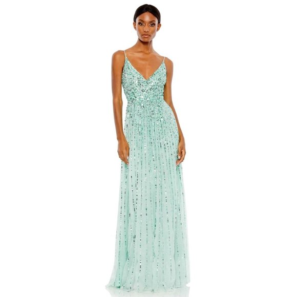 NEW Mac Duggal Sequined Sleeveless Wrap Over A Line Gown with tags  SIZE 10 - Picture 1 of 4